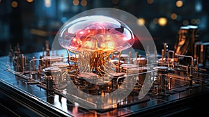 Futuristic science of neural connections of brain on CPU concept background