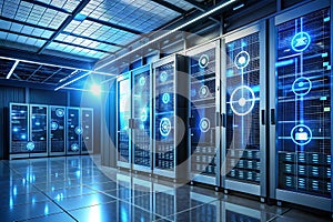 A secure server room with multiple layers of protection