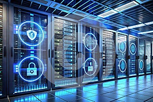 A secure server room with multiple layers of protection