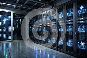 A secure server room with multiple layers of protection