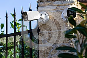 Futuristic security cameras scanning the street in 4K.