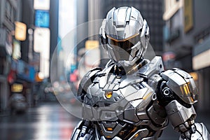 Futuristic Security Enforcer: Silver RoboCop at Your Service