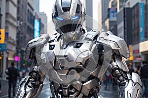 Futuristic Security Enforcer: Silver RoboCop at Your Service