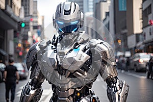 Futuristic Security Enforcer: Silver RoboCop at Your Service