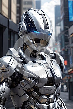 Futuristic Security Enforcer: Silver RoboCop at Your Service