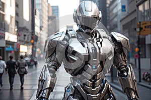 Futuristic Security Enforcer: Silver RoboCop at Your Service