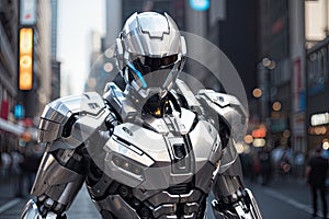 Futuristic Security Enforcer: Silver RoboCop at Your Service