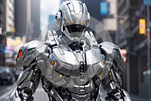 Futuristic Security Enforcer: Silver RoboCop at Your Service