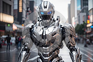 Futuristic Security Enforcer: Silver RoboCop at Your Service