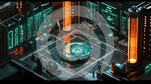 Futuristic server core processing digital data in a data center