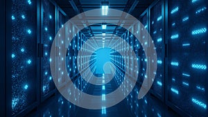 Futuristic Server Room With Blue Lights
