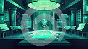 Futuristic server room displaying advanced data processing technology