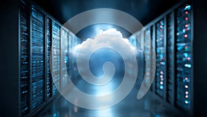 Cloud Computing Data Center Server Room with Blue Lights ai generated ai generated