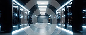 The futuristic server room showcasing cutting-edge technology and sleek design..AI generated image