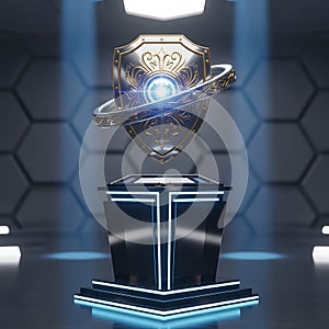 Futuristic Shield and Technology Display in Sci-Fi Environment