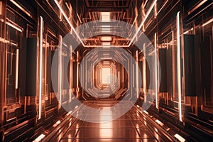 Futuristic Silver and Copper Design: Symmetry, Shiny Neon Walls and Expressive Unique Style