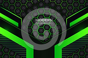 Futuristic Simple Overlapped Dark and Green Background with Glow Hexagon Pattern