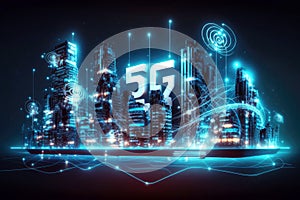 Smart city concept. Telecomunication, internet, mobile, cloud computing background - Generative AI