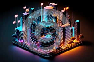 Smart city concept. Telecomunication, internet, mobile, cloud computing background - Generative AI