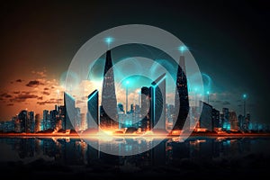 Smart city concept. Telecomunication, internet, mobile, cloud computing background - Generative AI