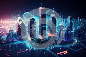 Smart city concept. Telecomunication, internet, mobile, cloud computing background - Generative AI