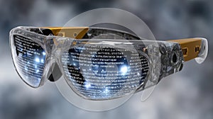 Futuristic smart glasses with digital code reflections