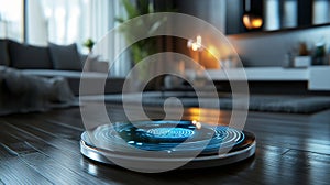 Futuristic Smart Home Control Interface on Wooden Surface