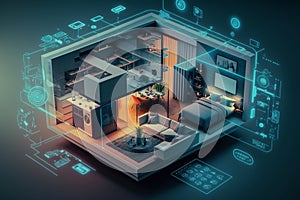 Futuristic smart home technology and automation concept. AI generated