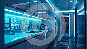 Futuristic Smart Kitchen with Holographic Interface