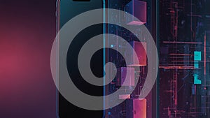 Futuristic smartphone with digital technology interface