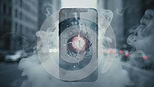 Futuristic Smartphone Displaying Abstract Data Core