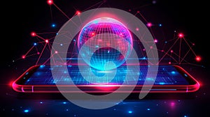 Futuristic Smartphone with Global Network Visualization