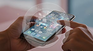 Futuristic Smartphone Interaction with Digital Data Overlay