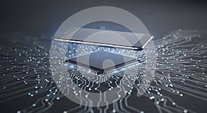 Smartphone Hovering Over a Central Processing Unit (CPU) on a Circuit Board