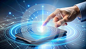 Futuristic Smartphone Touch Interaction with Digital Network Technology