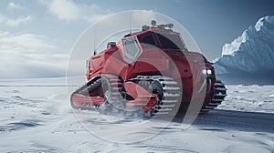 Futuristic Snowmobile in the mountains . Arctic snowmobile of the future