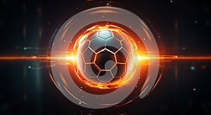 Futuristic Soccer Ball with Neon Lights and Digital Elements. Generative ai