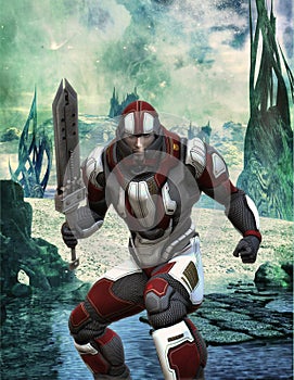 Futuristic soldier in armor