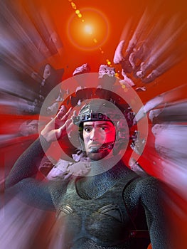 Futuristic soldier with helmet