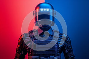 Futuristic soldier in red and blue light