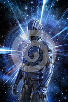 Futuristic soldier and space warp photo