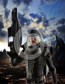 Futuristic soldier in spacesuit photo