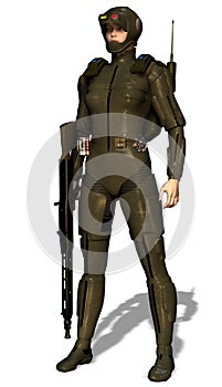 Futuristic soldier woman