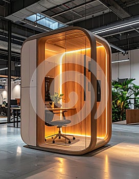 Futuristic Soundproof Booth in a Modern Office