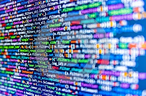 Futuristic source code digital data telemetry motion graphic display screen with user interface display for digital background
