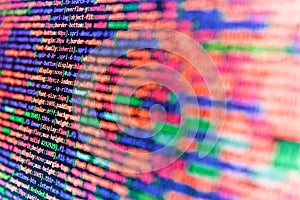 Futuristic source code digital data telemetry motion graphic display screen with user interface display for digital background