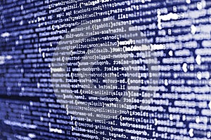 Futuristic source code digital data telemetry motion graphic display screen with user interface display for digital background