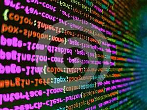 Futuristic source code digital data telemetry motion graphic display screen with user interface display for digital background