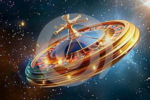 Futuristic Space Carousel Ride with Vibrant Lights and Cosmic Backdrop for Science Fiction Themes