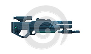 Futuristic Space Gun Blaster, Black Fantastic Handgun, Raygun of Alien Vector Illustration